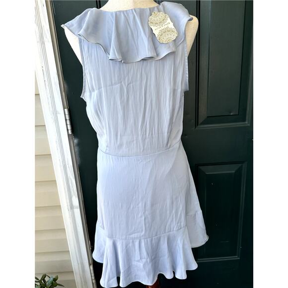 NWT Altar'd State Baby Blue Silky Ruffled Dress Sheer Flowy Feminine Fairy - Picture 5 of 7